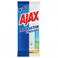 LOT DE 4 - AJAX - Lingettes vitres triple action sans traces - paquet de 40 Lingettes