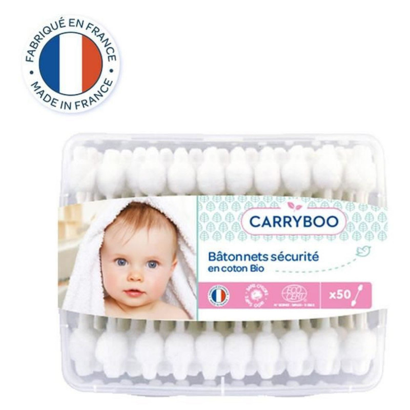 LOT DE 4 - CARRYBOO - Cotons-tiges sécurité pour bébé bio - boite de 50 bâtonnets
