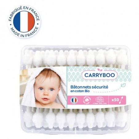 LOT DE 4 - CARRYBOO - Cotons-tiges sécurité pour bébé bio - boite de 50 bâtonnets