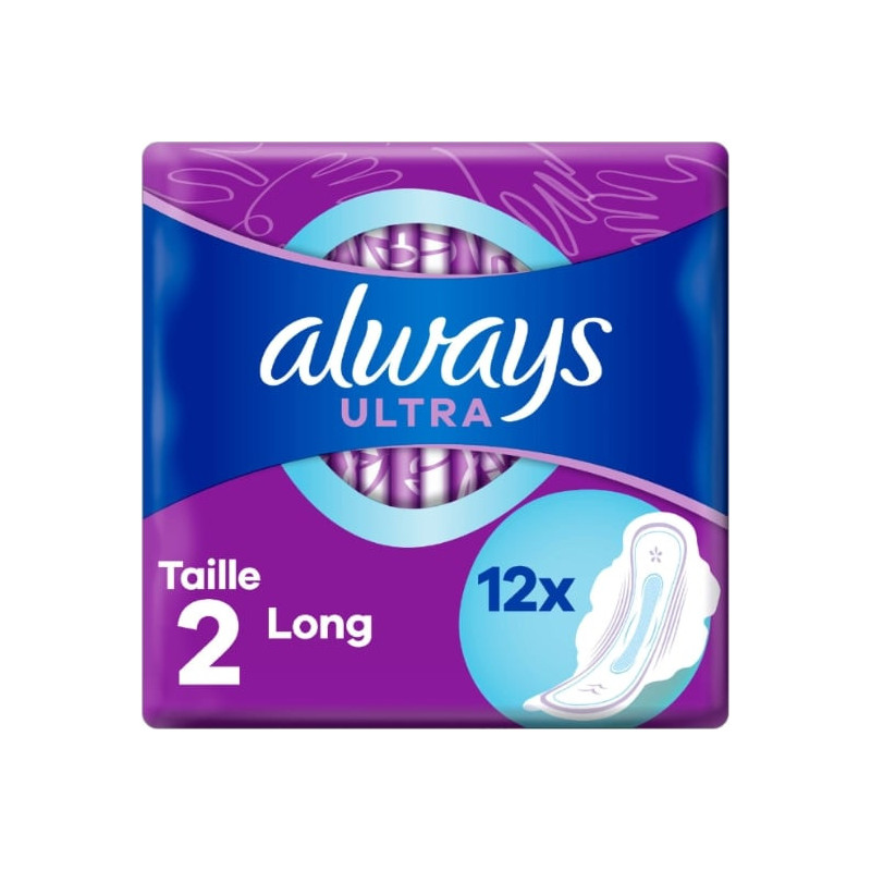 ALWAYS - Ultra Long Taille 2 Serviette Hygiénique Avec Ailettes - paquet de 12 serviettes