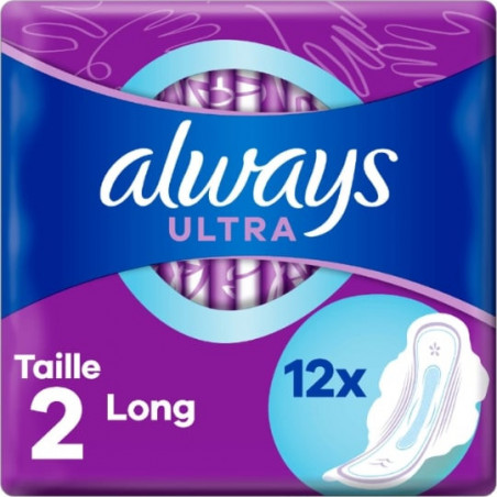 LOT DE 6 - ALWAYS - Ultra Long Taille 2 Serviette Hygiénique Avec Ailettes - paquet de 12 serviettes