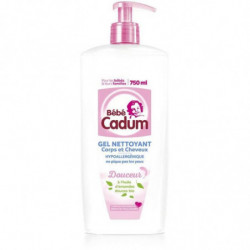 LOT DE 8 - BEBE CADUM - Gel Nettoyant Corps et Cheveux sans savon à l'huile d'amande douce bio - pompe de 750 ml