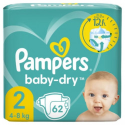 PAMPERS - Baby-Dry Taille 2 4kg-8kg Couches Bébé - paquet de 62 couches