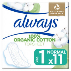 ALWAYS - Cotton protection Serviettes hygiénique au coton bio taille 1 Normal - paquet de 11 serviettes