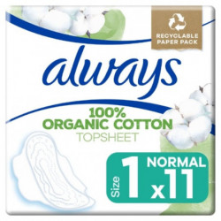 LOT DE 5 - ALWAYS - Cotton protection Serviettes hygiénique au coton bio taille 1 Normal - paquet de 11 serviettes