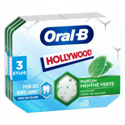 HOLLYWOOD - Oral-B Chewing-gum à la Menthe verte - paquet de 3 étuis de 17 g