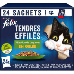 LOT DE 2 - FELIX - Tendres effilés en gelée Légumes Pâté pour chat - Boite de 24 sachets de 85g