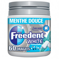LOT DE 6 - FREEDENT WHITE - Menthe Douce Chewing-gum sans sucres - boite de 60 dragées - 84 g