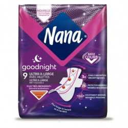 LOT DE 2 - NANA - Ultra Extra Large Goodnight avec ailettes - 9 serviettes hygiéniques