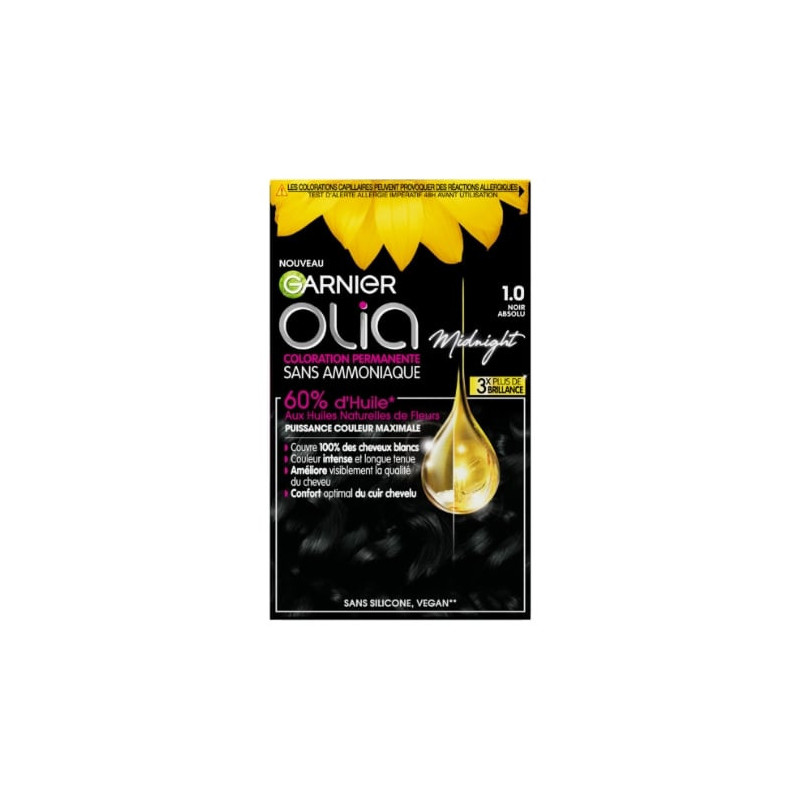 LOT DE 4 - OLIA - Noir Absolu (1.0) Coloration Cheveux Permanente Sans Ammoniaque