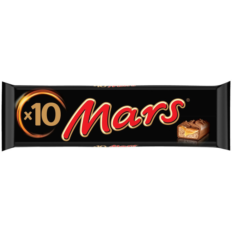 LOT DE 6 - MARS - Barres chocolatées fourrées au caramel 10 barres de 45g - paquet de 450 g