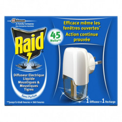 LOT DE 5 - RAID - Diffuseur Électrique Liquide anti-moustiques Sans Parfum - 1 diffuseur + 1 recharge 45 nuits