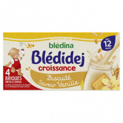 LOT DE 4 - BLEDINA - Blédidej Lait céréales Saveur biscuité vanille bébé dès 12 mois - paquet de 4x250 ml
