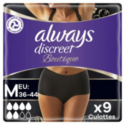 LOT DE 4 - ALWAYS - Discreet Culottes Noires Plus Taille M Fuites Urinaires - 9 Culottes