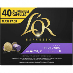 L'OR - Espresso Profondo Lungo Intensité 8 - 40 Capsules de café en aluminium Compatible Nespresso