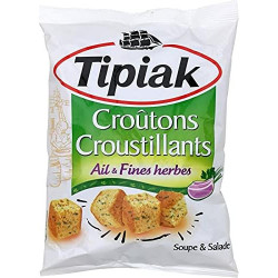 LOT DE 6 - TIPIAK - Croûtons Croustillants Ail et Fines herbes - paquet de 100 g