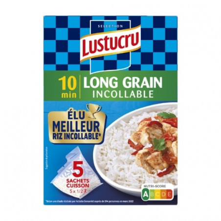 LUSTUCRU - Riz Étuve Long Grain incollable 10min - paquet de 5 sachets de 90 g