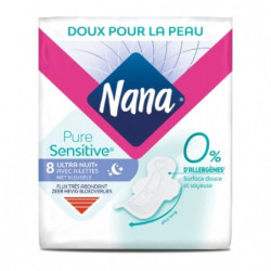 LOT DE 5 - NANA - Pure Sensitive Ultra Nuit Plus Serviettes hygiéniques - paquet de 8 serviettes