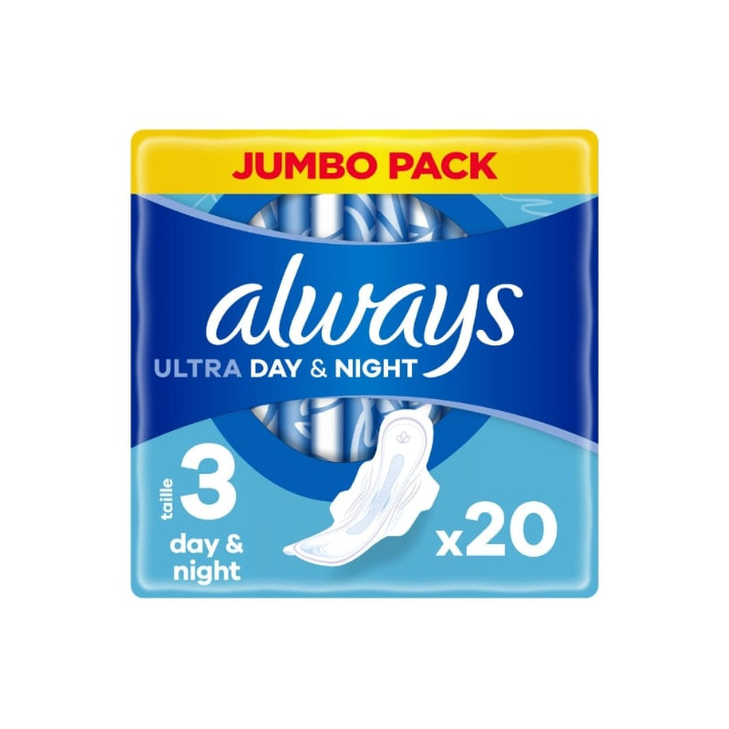 LOT DE 3 - ALWAYS -Ultra Day and Night Avec Ailettes Taille 3 - paquet de 20 serviettes hygiéniques