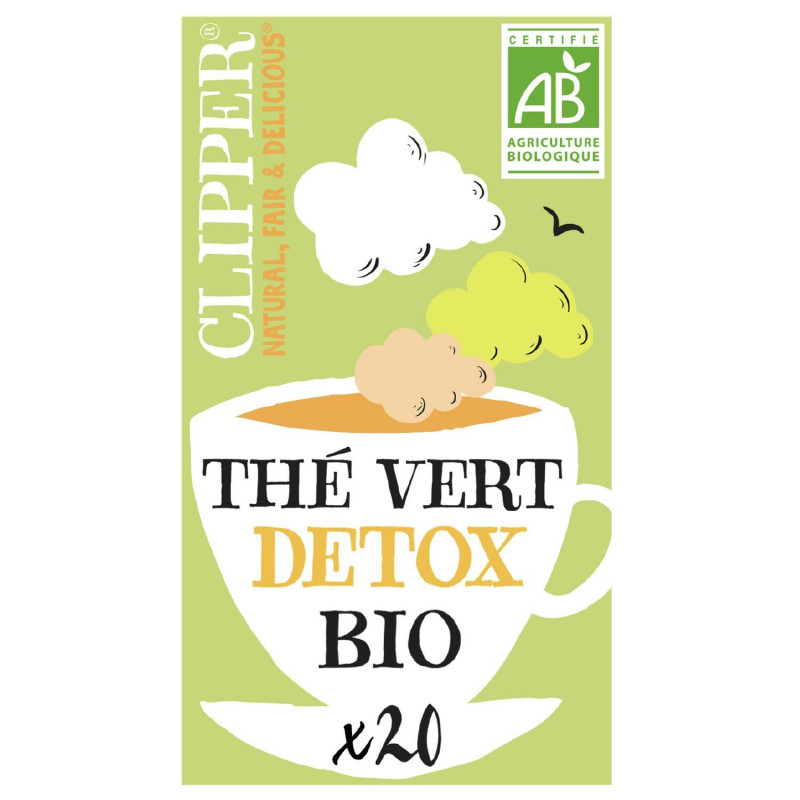 LOT DE 2 - CLIPPER - Thé vert Détox Bio Fleur de Sureau Fenouil et Agrumes - boite de 20 Sachets