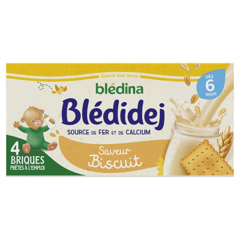 LOT DE 2 - BLEDINA - Blédidej Lait et céréales Saveur Biscuit bébé dès 6 mois - paquet de 4x250 ml