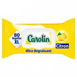 LOT DE 5 - CAROLIN - Lingettes ultra-dégraissantes parfum citron - paquet de 80 lingettes