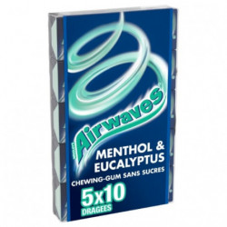 LOT DE 5 - AIRWAVES - Menthol et Eucalyptus Chewing-gum sans sucres - blister de 5 paquets de 14 g