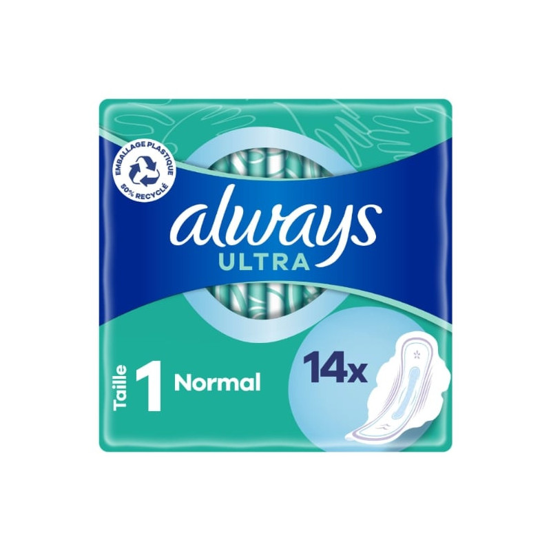 LOT DE 5 - ALWAYS - Ultra Normal Avec Ailettes Taille 1 - paquet de 14 serviettes hygiéniques