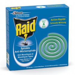 LOT DE 6 - RAID - Spirales contre les Moustiques et les Moustiques Tigres - paquet de 10 spirales