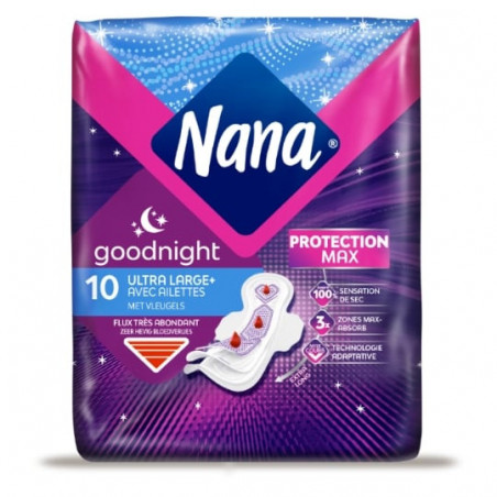 LOT DE 2 - NANA - Ultra Large Goodnight avec ailettes - 10 serviettes hygiéniques