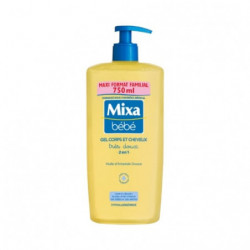 LOT DE 2 - MIXA - Bébé Gel très doux 2en1 Corps Cheveux Huile Amande douce - pompe de 750 ml