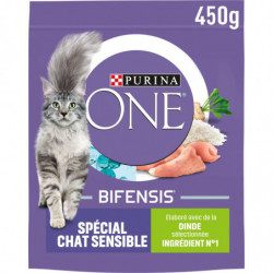 LOT DE 3 - PURINA ONE - BIFENSIS Spécial Chat Sensible Croquettes Dinde - Sac de 450 g