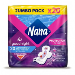 LOT DE 4 - NANA - Ultra Large Goodnight avec ailettes - paquet de 20 serviettes hygiéniques