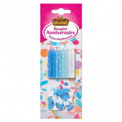 LOT DE 6 - VAHINE - Bougies anniversaires Bleues - paquet de 16 bougies