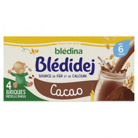 LOT DE 5 - BLEDINA - Blédidej Céréales lactées Cacao Dès 6 mois -pack de  4x250 ml