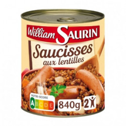 LOT DE 5 - WILLIAM SAURIN - Saucisses Lentilles Plat cuisiné - boite de 840 g