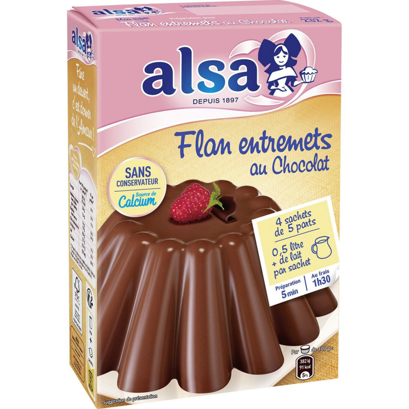LOT DE 4 - ALSA - Préparation Flan Entremets Chocolat - boite de 232 g