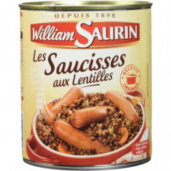LOT DE 3 - WILLIAM SAURIN - Saucisses Lentilles Plat cuisiné - boite de 840 g