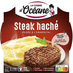 LOT DE 4 - LA CUISINE D'OCEANE - Steak Haché Charolais Purée Emmental Plat cuisiné - assiette de 300 g